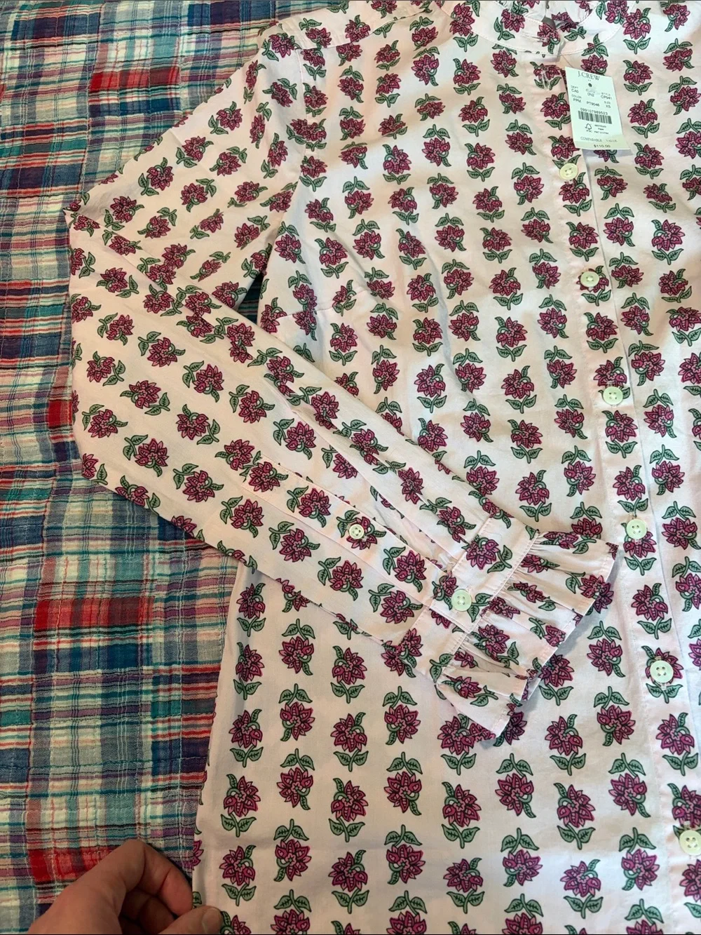 J. Crew Pink Floral-Print Button-Down Shirt